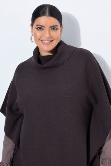 Ulla Popken 820620 Svetr pončo s rolákem Mahagonově hnědá - Ponča a peleríny - 