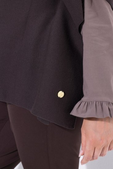 Ulla Popken 820620 Svetr pončo s rolákem Mahagonově hnědá - Ponča a peleríny - 