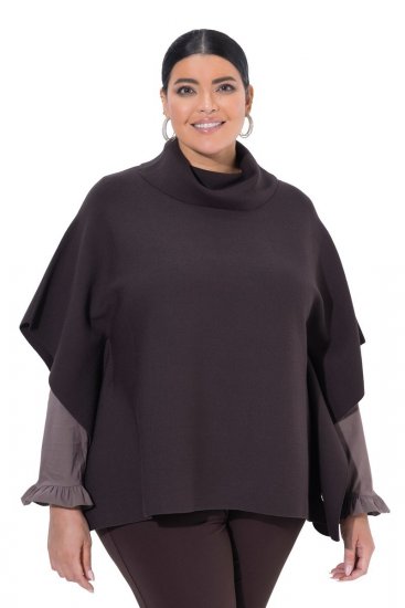 Ulla Popken 820620 Svetr pončo s rolákem Mahagonově hnědá - Ponča a peleríny - 