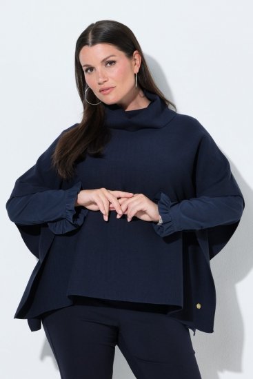 Ulla Popken 820620 Svetr pončo s rolákem Tmavě modrá - Ponča a peleríny - 