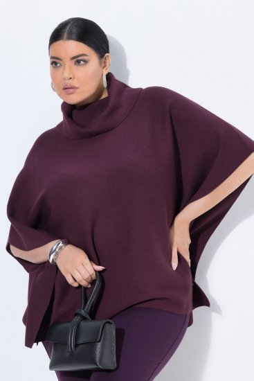 Ulla Popken 820620 Svetr pončo s rolákem Švestková - Ponča a peleríny - 