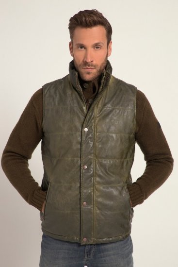 JP1880 Quilted Gilet Vintage Leather Green - Bundy - Bundy Nadměrné Velikosti - 2XL-8XL