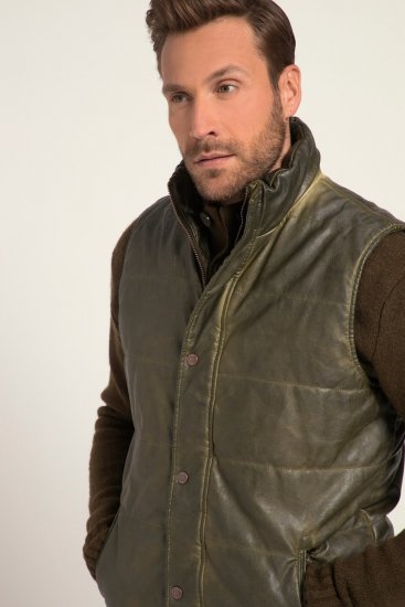 JP1880 Quilted Gilet Vintage Leather Green - Bundy - Bundy Nadměrné Velikosti - 2XL-8XL