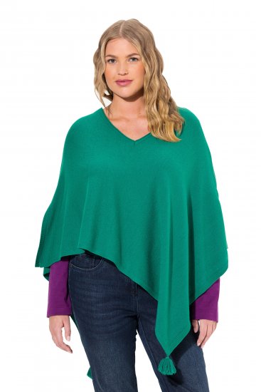 Ulla Popken Knit Pointed Hem Poncho Emerald Green - Mikiny & mikiny s kapucí - 