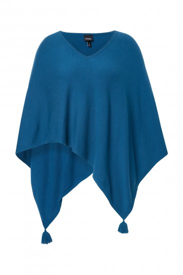 Ulla Popken Knit Pointed Hem Poncho Cerulean - Mikiny & mikiny s kapucí - 