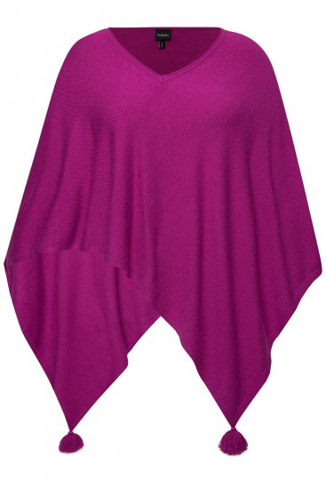Ulla Popken Knit Pointed Hem Poncho Berry - Mikiny & mikiny s kapucí - 
