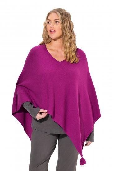 Ulla Popken Knit Pointed Hem Poncho Berry - Mikiny & mikiny s kapucí - 