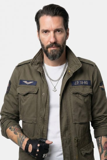 JP1880 Field Jacket with Badges Vintage Look TALL Moss Green - TALL bundy - TALL bundy pro vysoké muže