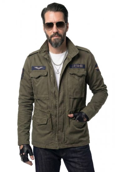 JP1880 Field Jacket with Badges Vintage Look TALL Moss Green - TALL bundy - TALL bundy pro vysoké muže