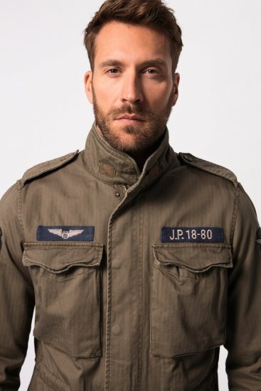 JP1880 Field Jacket with Badges Vintage Look TALL Moss Green - TALL bundy - TALL bundy pro vysoké muže