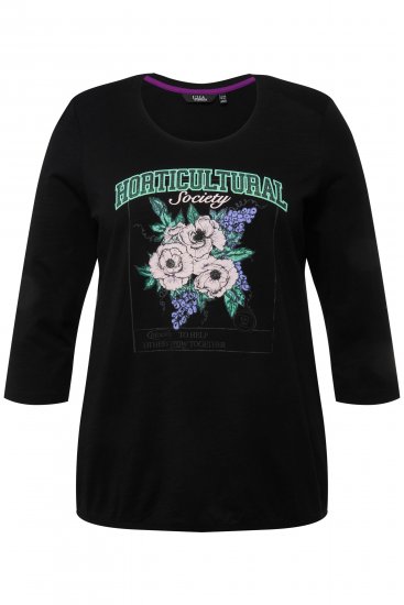 Ulla Popken Horticultural Graphic Floral Tee Black - Potištěná trička pro ženy - 