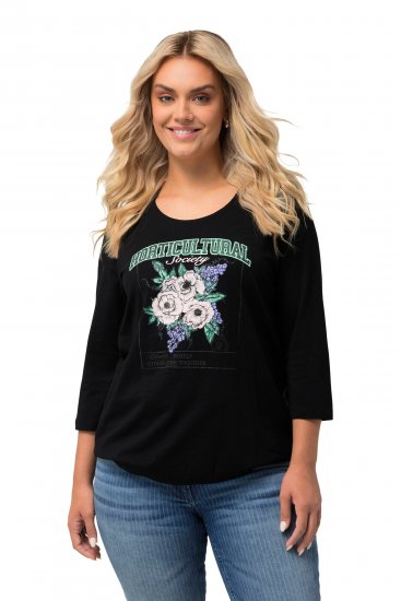 Ulla Popken Horticultural Graphic Floral Tee Black - Potištěná trička pro ženy - 