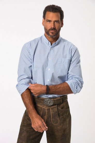 JP1880 Modern Fit Button-Down Collar Long Sleeve Check Shirt Light Blue - Košile - Košile 2XL-10XL