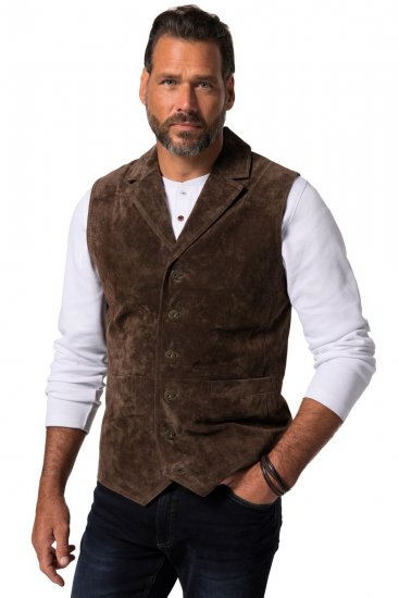 JP1880 827437 Semišová vesta s klopami Tmavě hnědá - Obleky - Obleky 2XL-8XL