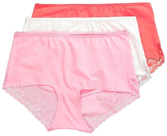 Ulla Popken 827465 Kalhotky hipster s krajkou 3 ks Růžová - Kalhotky - 