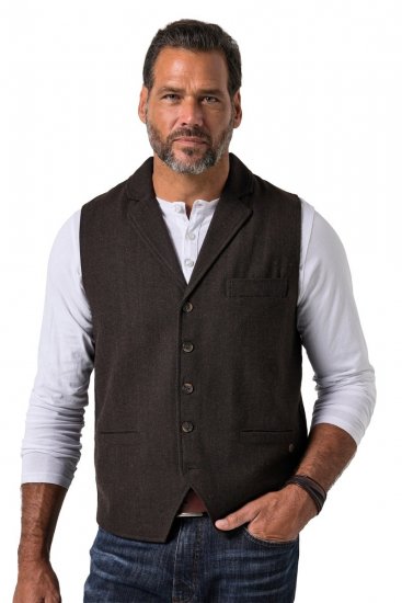 JP1880 828736 Tvídová vesta s pleteným zadním dílem Tmavě hnědá - Obleky - Obleky 2XL-8XL