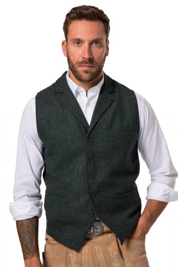 JP1880 828736 Tvídová vesta s pleteným zadním dílem Lahvově zelená - Obleky - Obleky 2XL-8XL