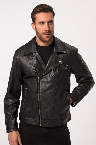 JP1880 830586 Biker bunda z jehněčí nappy Černá - Bundy - Bundy Nadměrné Velikosti - 2XL-8XL