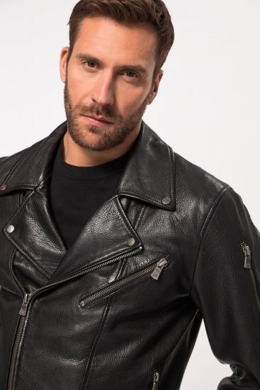 JP1880 830586 Biker bunda z jehněčí nappy Černá - Bundy - Bundy Nadměrné Velikosti - 2XL-8XL