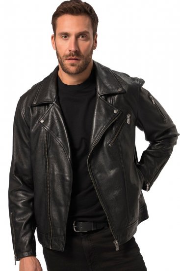 JP1880 830586 Biker bunda z jehněčí nappy Černá - Bundy - Bundy Nadměrné Velikosti - 2XL-8XL