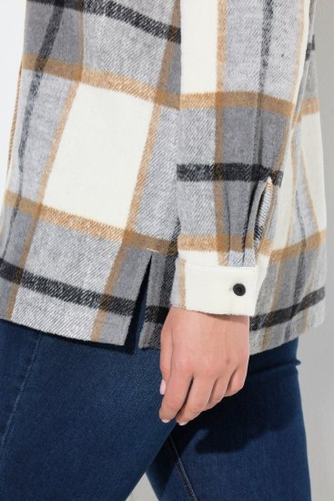 Ulla Popken 831641 Kostkovaná košilová bunda ze směsi vlny Antracitová - Bundy - Dámské bundy velkých velikostí
