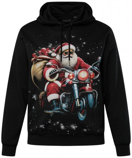 Men+ 100 Mikina s kapucí Santa na motorce Černá - Mikiny & mikiny s kapucí - Mikiny & Mikiny s kapucí 2XL-12XL