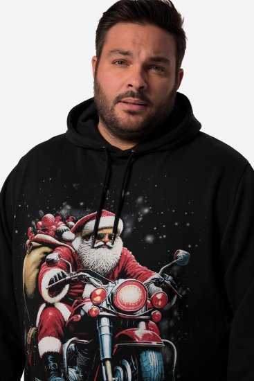 Men+ 100 Mikina s kapucí Santa na motorce Černá - Mikiny & mikiny s kapucí - Mikiny & Mikiny s kapucí 2XL-12XL