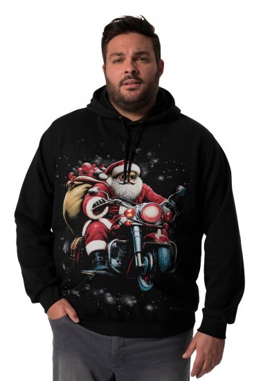Men+ 100 Mikina s kapucí Santa na motorce Černá - Mikiny & mikiny s kapucí - Mikiny & Mikiny s kapucí 2XL-12XL