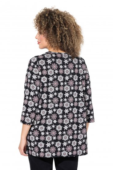 Ulla Popken Snowflake Print 3/4 Sleeve A-Line Tee Black - Potištěná trička pro ženy - 