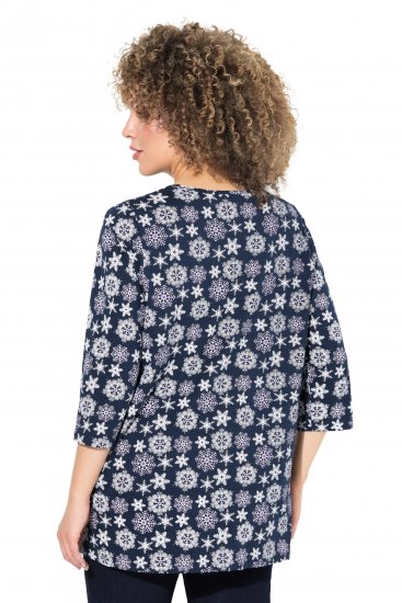 Ulla Popken Snowflake Print 3/4 Sleeve A-Line Tee Navy - Potištěná trička pro ženy - 