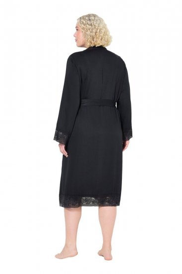 Ulla Popken 834837 Kimono župan s krajkou Černá - Župany - 