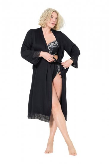 Ulla Popken 834837 Kimono župan s krajkou Černá - Župany - 