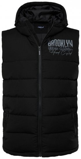 Men+ 442 Vesta prošívaná s kapucí a potiskem Černá - Bundy - Bundy Nadměrné Velikosti - 2XL-8XL