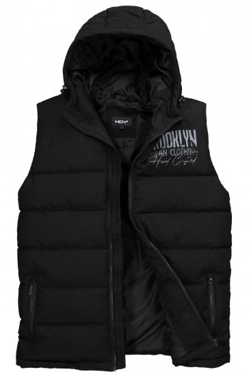 Men+ 442 Vesta prošívaná s kapucí a potiskem Černá - Bundy - Bundy Nadměrné Velikosti - 2XL-8XL