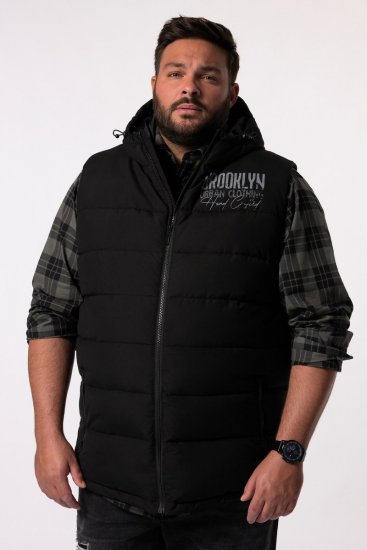 Men+ 442 Vesta prošívaná s kapucí a potiskem Černá - Bundy - Bundy Nadměrné Velikosti - 2XL-8XL