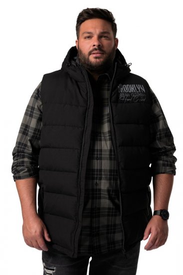 Men+ 442 Vesta prošívaná s kapucí a potiskem Černá - Bundy - Bundy Nadměrné Velikosti - 2XL-8XL