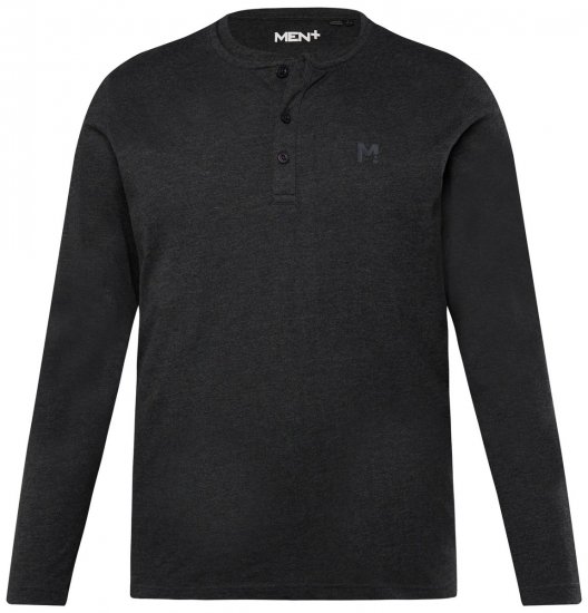 Men+ 383 Tričko Henley s dlouhým rukávem Černá - Trička - Trička nadměrné velikosti - 2XL-14XL
