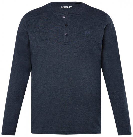 Men+ 383 Tričko Henley s dlouhým rukávem Tmavě modrá - Trička - Trička nadměrné velikosti - 2XL-14XL