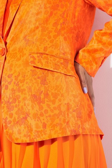 Ulla Popken 839607 Saténové sako s potiskem Světle oranžová - Blejzry - Saka v nadměrných velikostech pro ženy