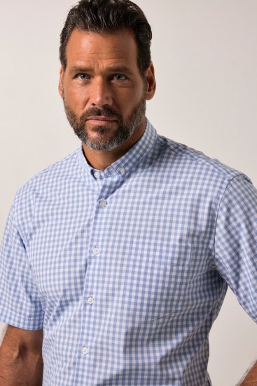 JP1880 Shirt Traditional Short Sleeve Checked Light Blue - Košile - Košile 2XL-10XL