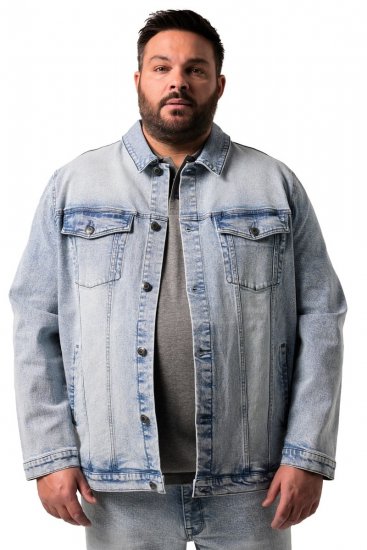 Men+ 394 Džínová bunda s náprsními kapsami Světle modrá - Bundy - Bundy Nadměrné Velikosti - 2XL-8XL