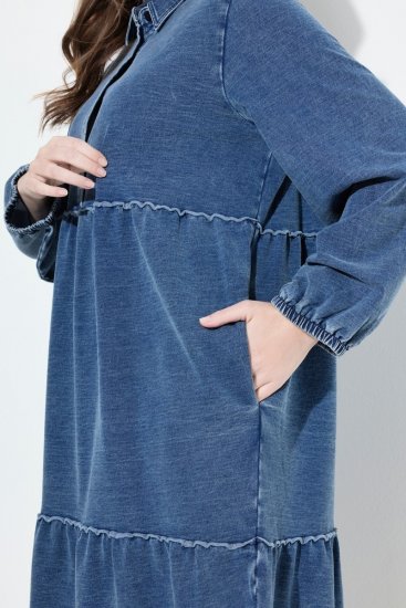 Ulla Popken 840972 Mikinové šaty s volány Indigová - Mikinové šaty - 