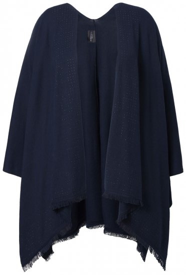Ulla Popken 841117 Pletené oversize pončo s kamínky Tmavě modrá - Ponča a peleríny - 