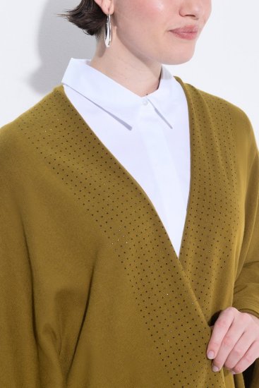 Ulla Popken 841117 Pletené oversize pončo s kamínky Olivová - Ponča a peleríny - 