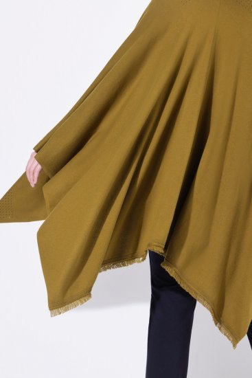 Ulla Popken 841117 Pletené oversize pončo s kamínky Olivová - Ponča a peleríny - 
