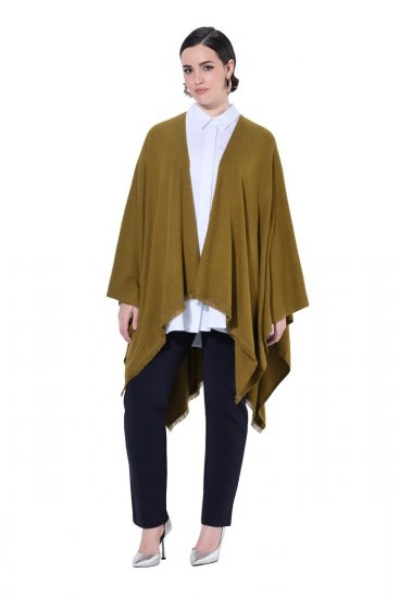 Ulla Popken 841117 Pletené oversize pončo s kamínky Olivová - Ponča a peleríny - 