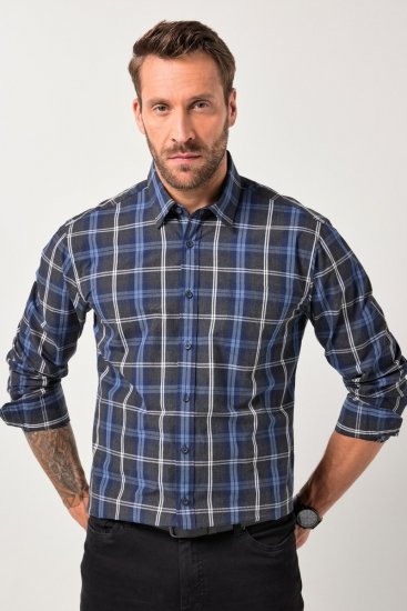 JP1880 Checked Shirt Long Sleeve Kent Collar Anthracite - Košile - Košile 2XL-10XL