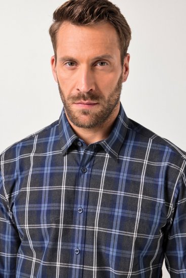 JP1880 Checked Shirt Long Sleeve Kent Collar Anthracite - Košile - Košile 2XL-10XL