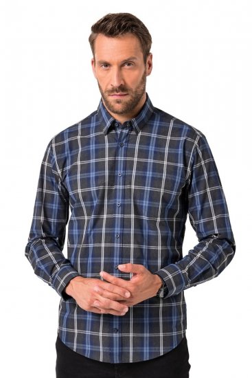 JP1880 Checked Shirt Long Sleeve Kent Collar Anthracite - Košile - Košile 2XL-10XL