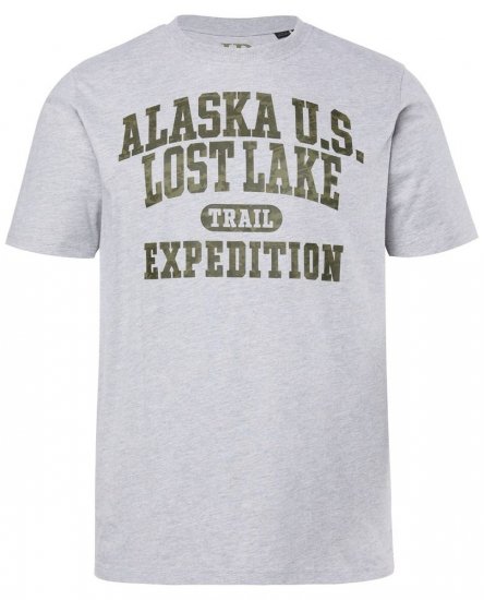 JP1880 T-shirt Short Sleeve Chest Print Grey Melange - Trička - Trička nadměrné velikosti - 2XL-14XL